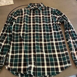 GUC Express Slim Long-Sleeved Dress Shirt - M green black checkered